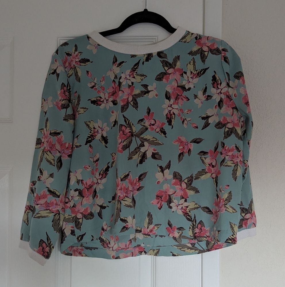 Forever 21 Floral Print Blouse - Pink and Green